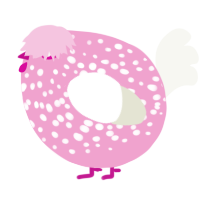 A pink and white chicken with a speckle pattern