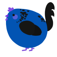 A ultramarine and black chicken with a neck-speckle pattern