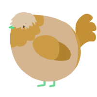 A beige and gold chicken with a head pattern