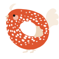 A vermilion and cream chicken with a speckle pattern