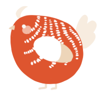 A vermilion and cream chicken with a half-bar pattern