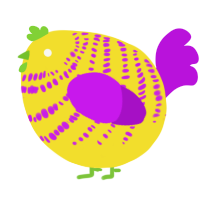 A yellow and amethyst chicken with a bar pattern