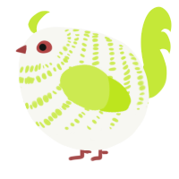 A white and lime chicken with a bar pattern
