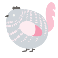 A mist and rose chicken with a bar pattern