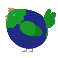 A navy and leaf chicken with a head pattern