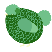 A lavender and red chicken with a lace pattern
