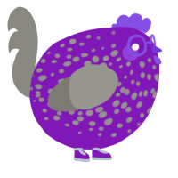 A violet and ash chicken with a speckle pattern