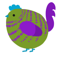 A chartreuse and violet chicken with a bar pattern