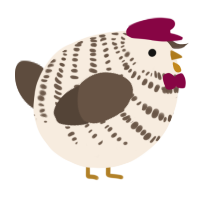 A cream and bark chicken with a bar pattern