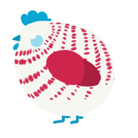 A white and crimson chicken with a bar pattern
