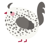 A white and grey chicken with a speckle pattern