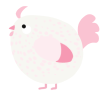 A white and rose chicken with a speckle pattern