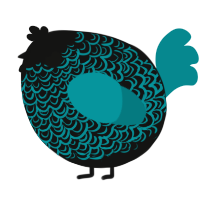 A black and teal chicken with a double-lace pattern