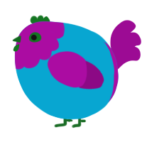 A cerulean and plum chicken with a head pattern