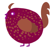 A maroon and russet chicken with a speckle pattern