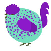 A mint and violet chicken with a speckle pattern