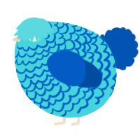 A aqua and ultramarine chicken with a lace pattern