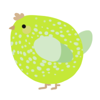 A lime and gluppy chicken with a speckle pattern