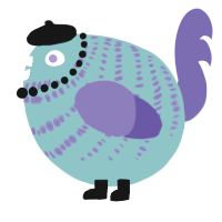 A aqua and indigo chicken with a bar pattern