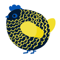 A tumblr and yellow chicken with a lace pattern