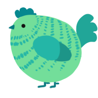 A spring and turquoise chicken with a bar pattern