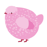 A pink chicken with a speckle pattern