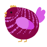 A maroon and orchid chicken with a bar pattern