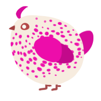 A cream and fuchsia chicken with a speckle pattern