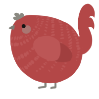 A red chicken with a bar pattern