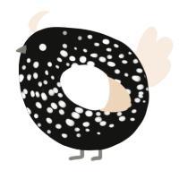 A black and cream chicken with a speckle pattern