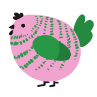 A pink and viridian chicken with a bar pattern