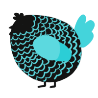A black and aqua chicken with a lace pattern