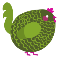 A olive and chartreuse chicken with a lace pattern
