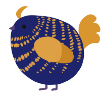 A navy and orange chicken with a bar pattern