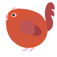 A vermilion and red chicken with a lace pattern