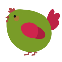 A chartreuse and crimson chicken