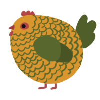 A orange and olive chicken with a lace pattern