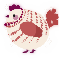 A cream and red chicken with a bar pattern