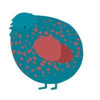 A sea and red chicken with a speckle pattern
