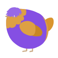 A blurple and orange chicken with a head pattern
