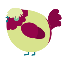 A lemon and maroon chicken with a head pattern