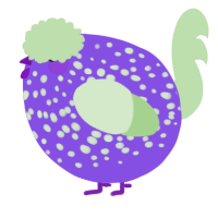 A blurple and gluppy chicken with a speckle pattern