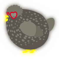 A grey and ash chicken with a speckle pattern