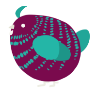 A wine and turquoise chicken with a bar pattern