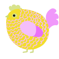 A yellow and lavender chicken with a lace pattern