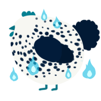 A white and tumblr chicken with a speckle pattern