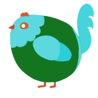 A leaf and aqua chicken with a head pattern