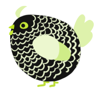 A black and apple chicken with a lace pattern