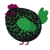 A sable and viridian chicken with a speckle pattern