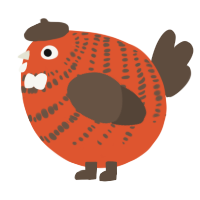 A vermilion and bark chicken with a bar pattern